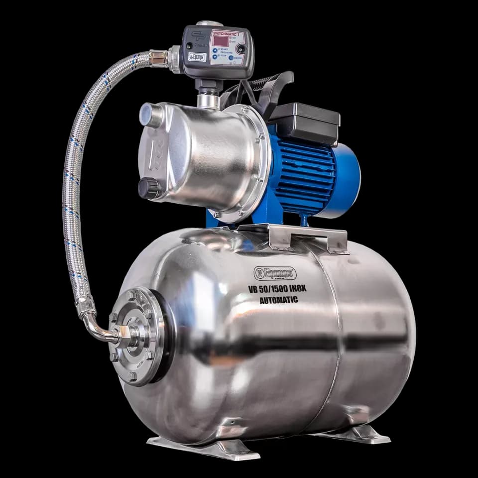 VB 50/1500 INOX Automatic Hydrofoorpomp, met INOX waaier, pompbehuizing en drukvat, 1500 W, 6,300 l/h, 4,8 bar, 50 L